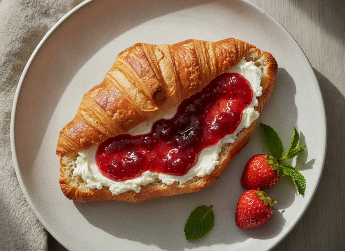 Croissant with Cream Cheese and Jam photo
