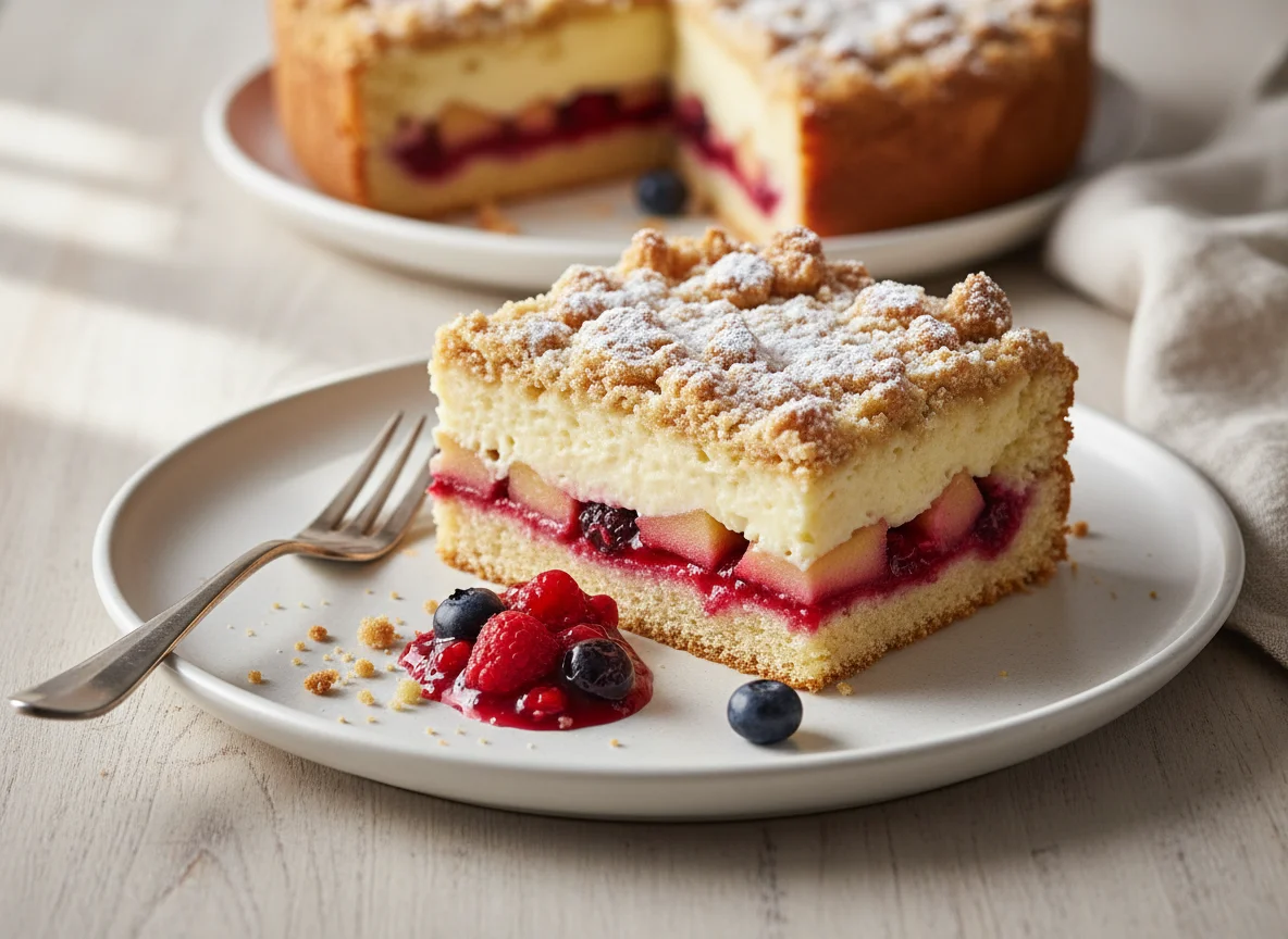 Crumble Cake Slice with Fruit Filling photo