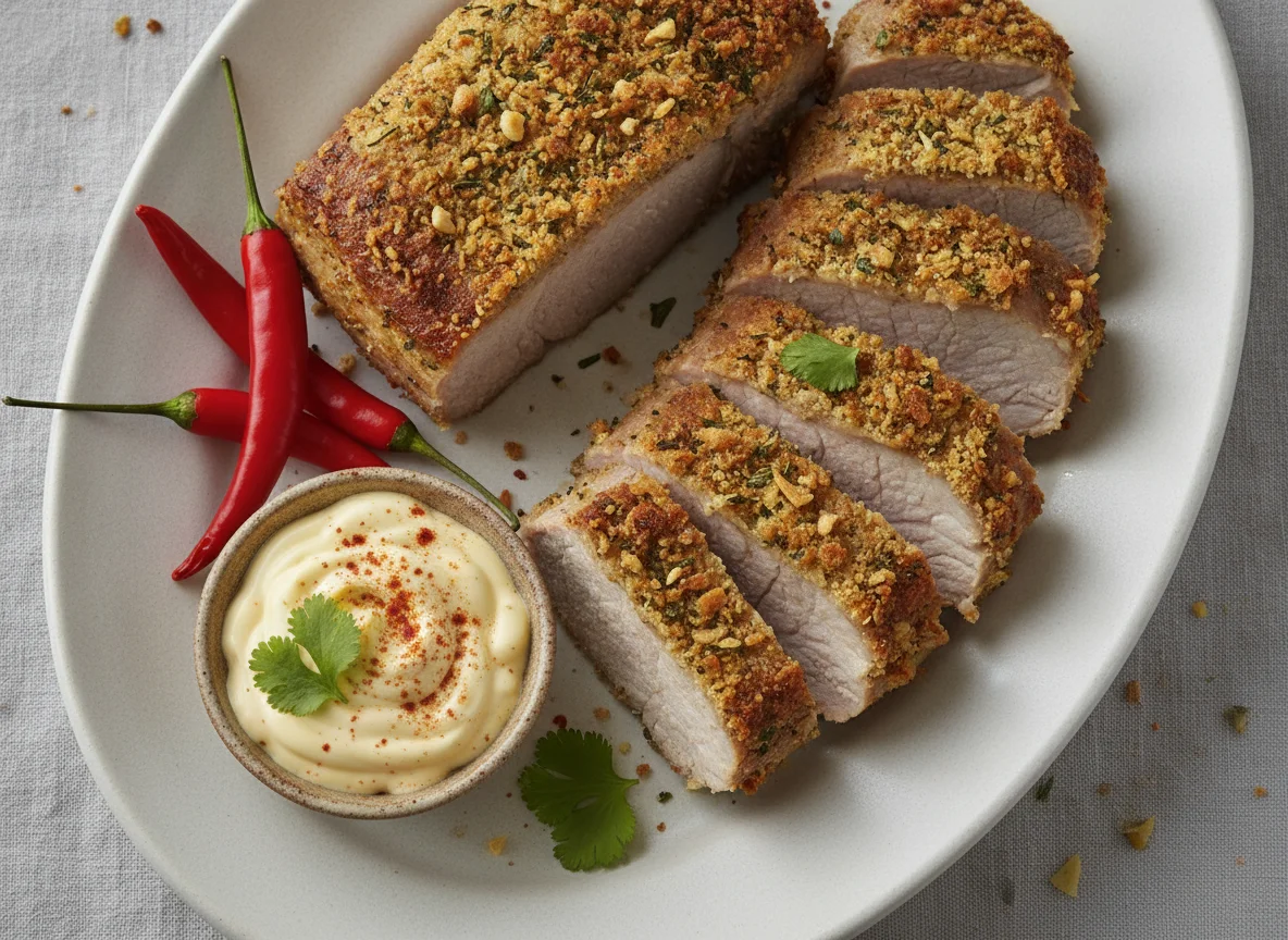 Crusted Pork Loin with Spiced Mayonnaise photo