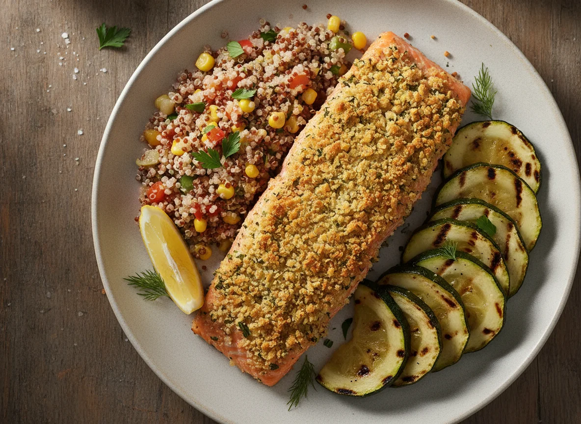 Crusted Salmon with Quinoa and Grilled Zucchini photo