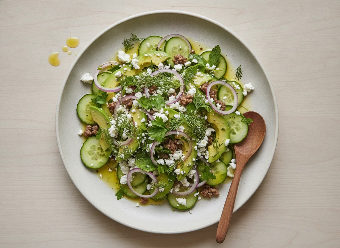 Cucumber and Avocado Salad with Feta and Herbs photo