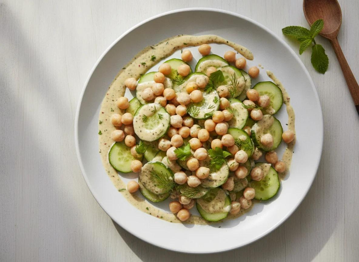 Cucumber and Chickpea Salad with Creamy Dressing photo