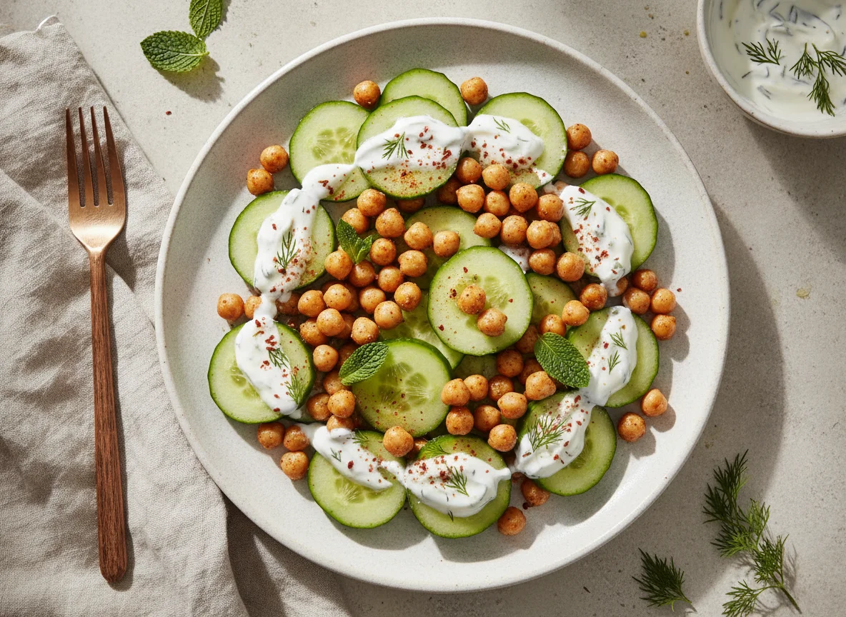 Cucumber and Chickpea Salad with Yogurt Dressing photo