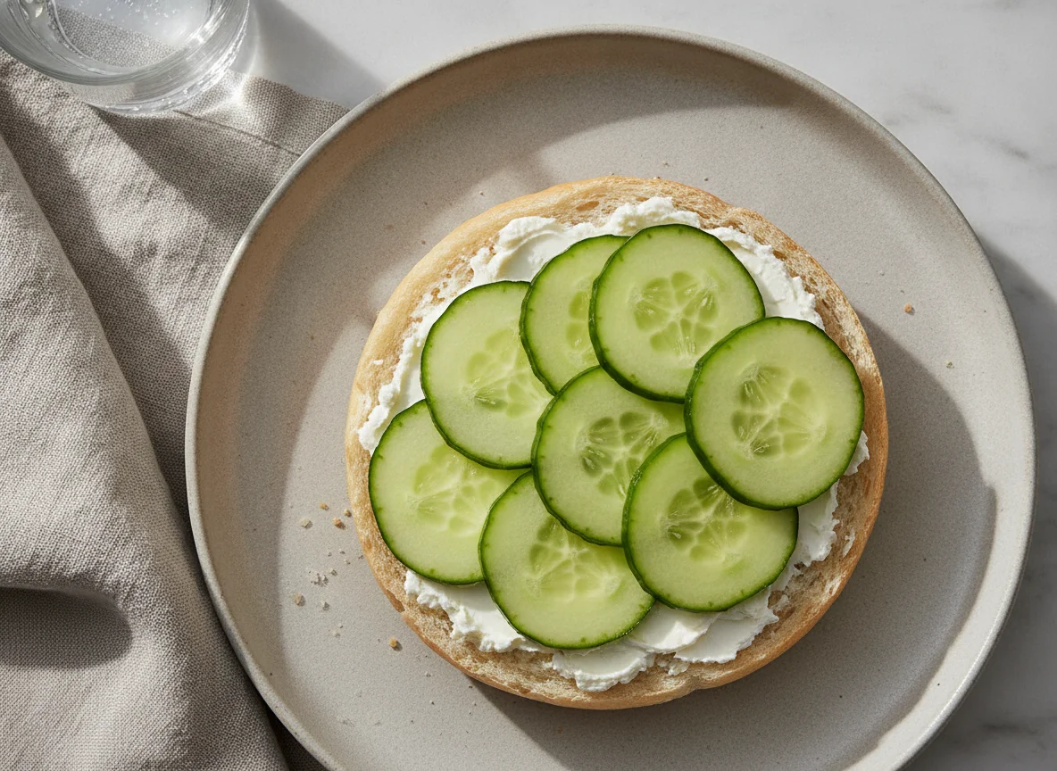 Cucumber and Cream Cheese Bagel/Bun photo