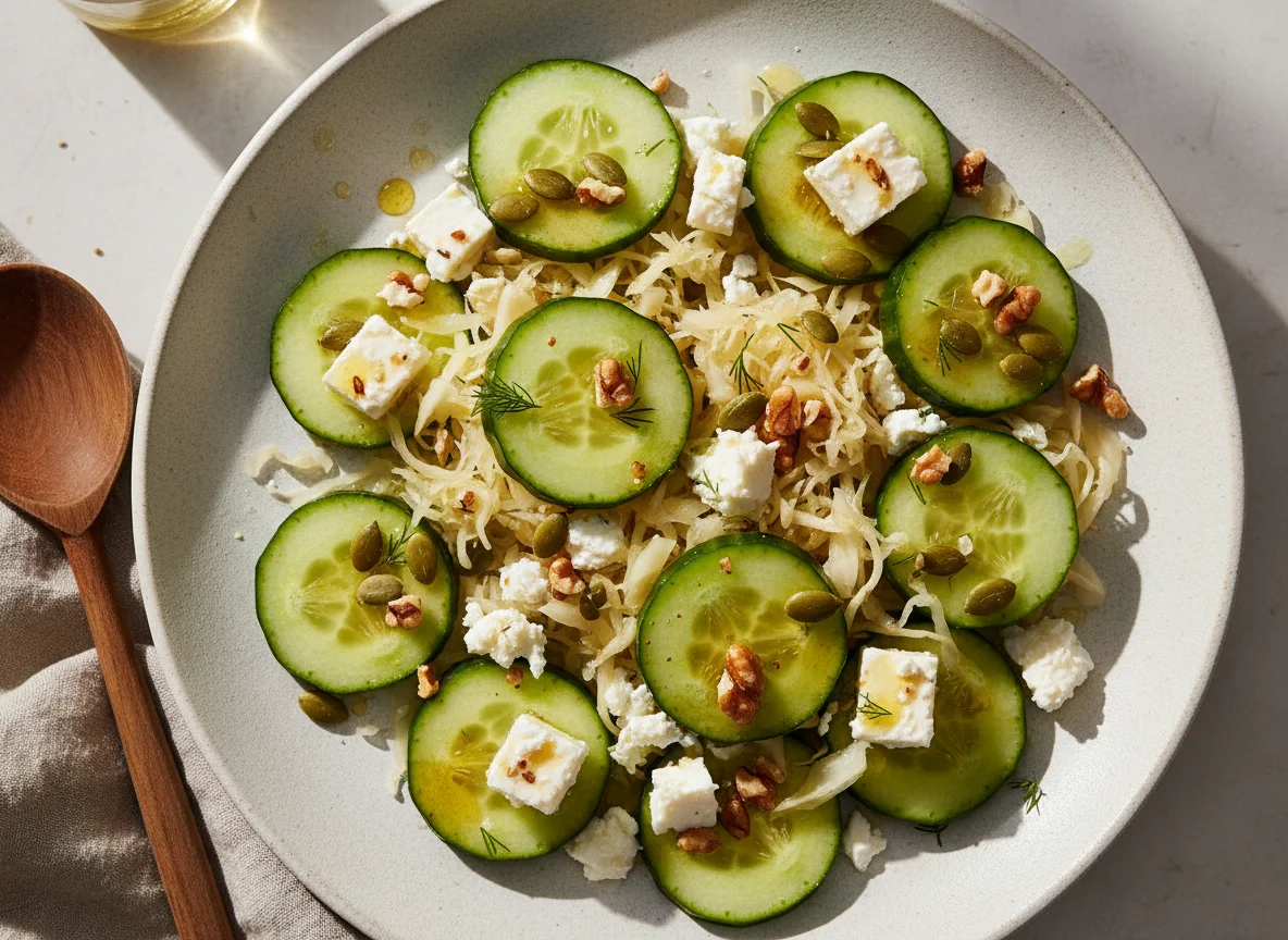 Cucumber and Feta Salad with Seeds and Sauerkraut photo