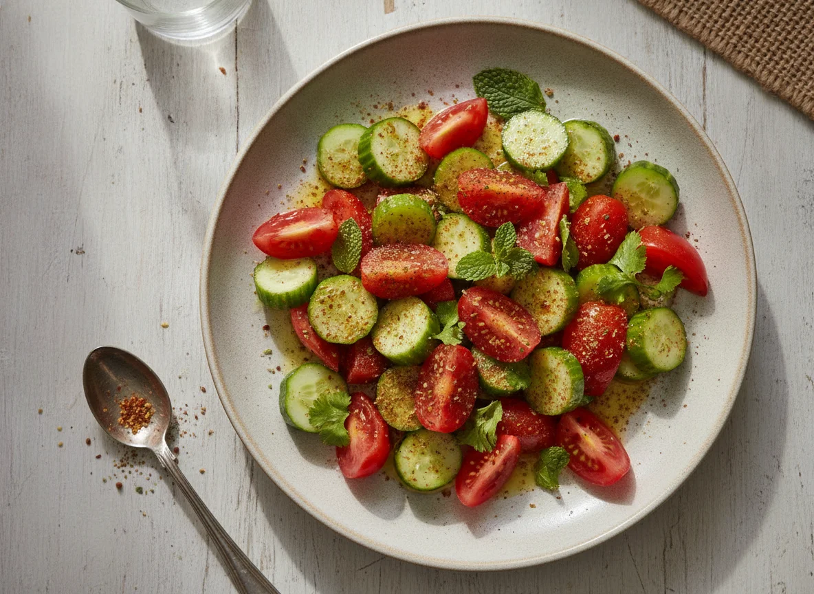 Cucumber and Tomato Salad with Chaat Masala photo