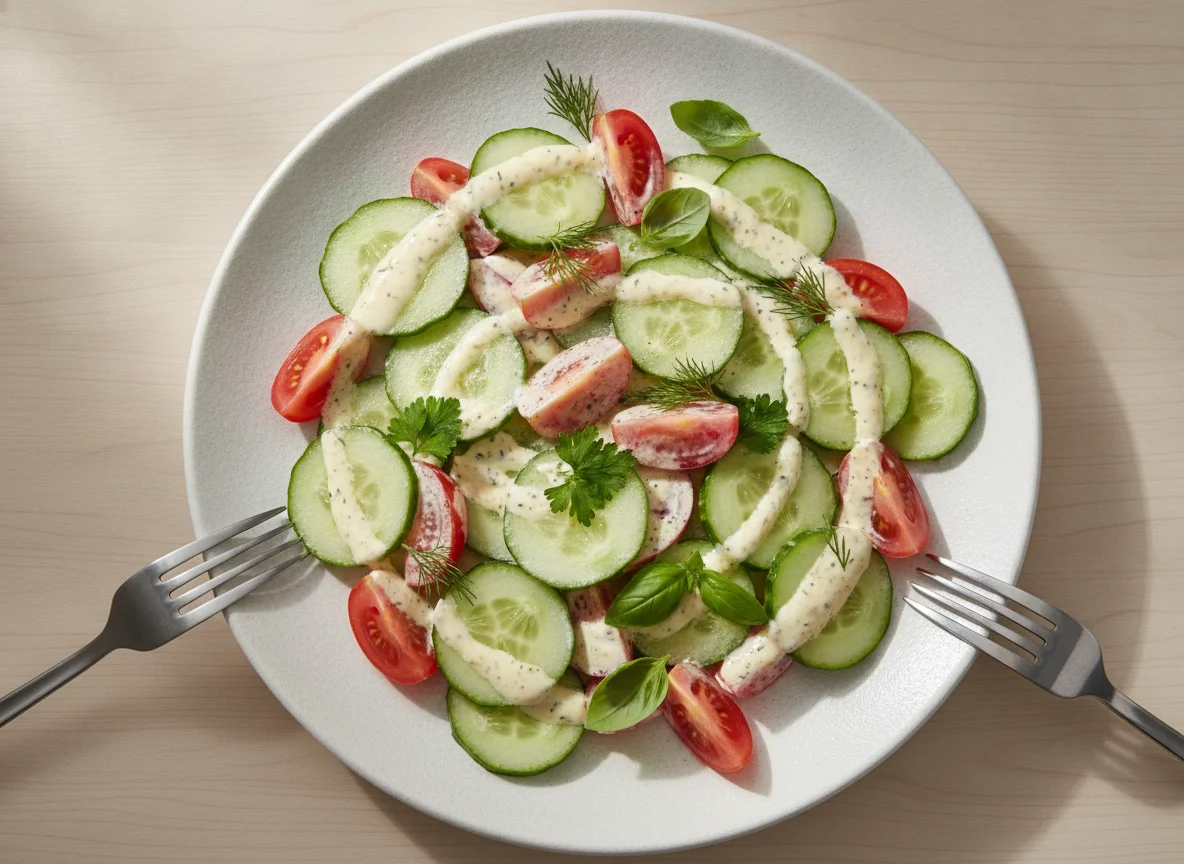 Cucumber and Tomato Salad with Creamy Dressing photo