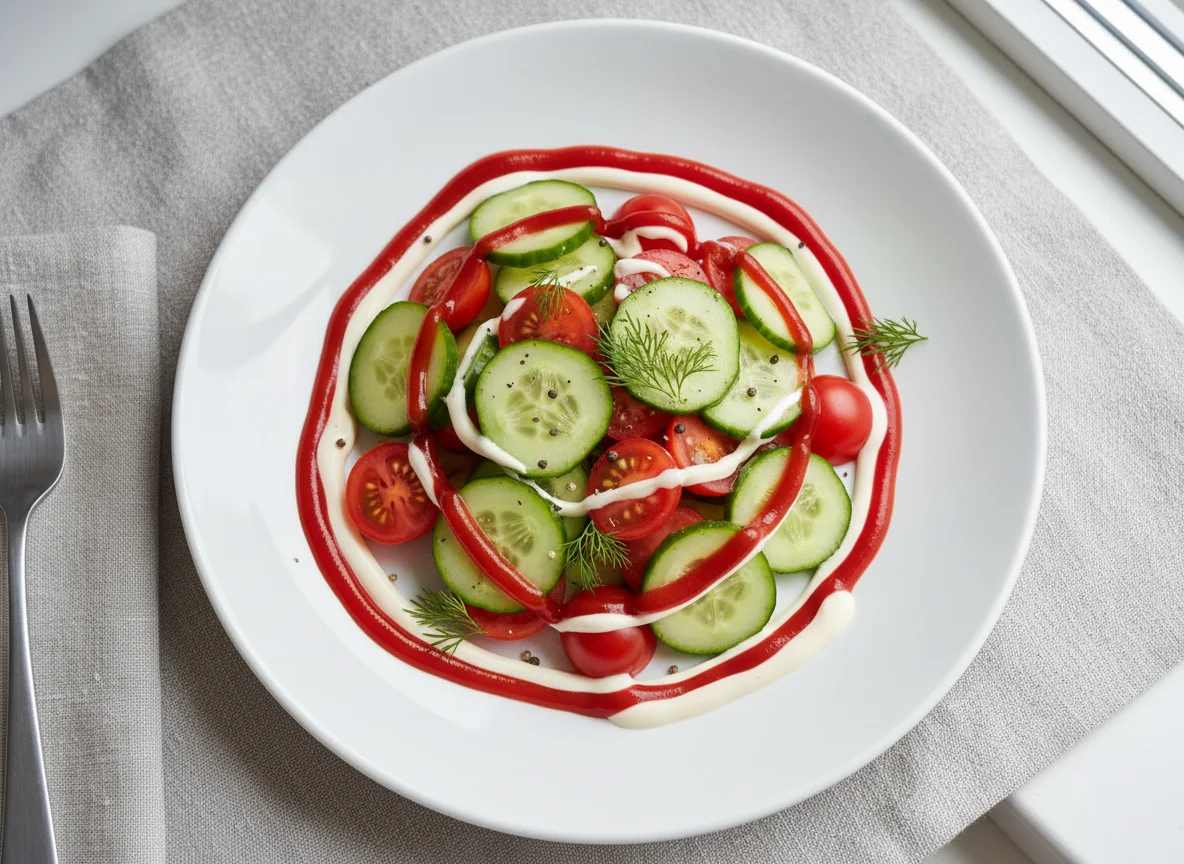 Cucumber and Tomato Salad with Sauces photo