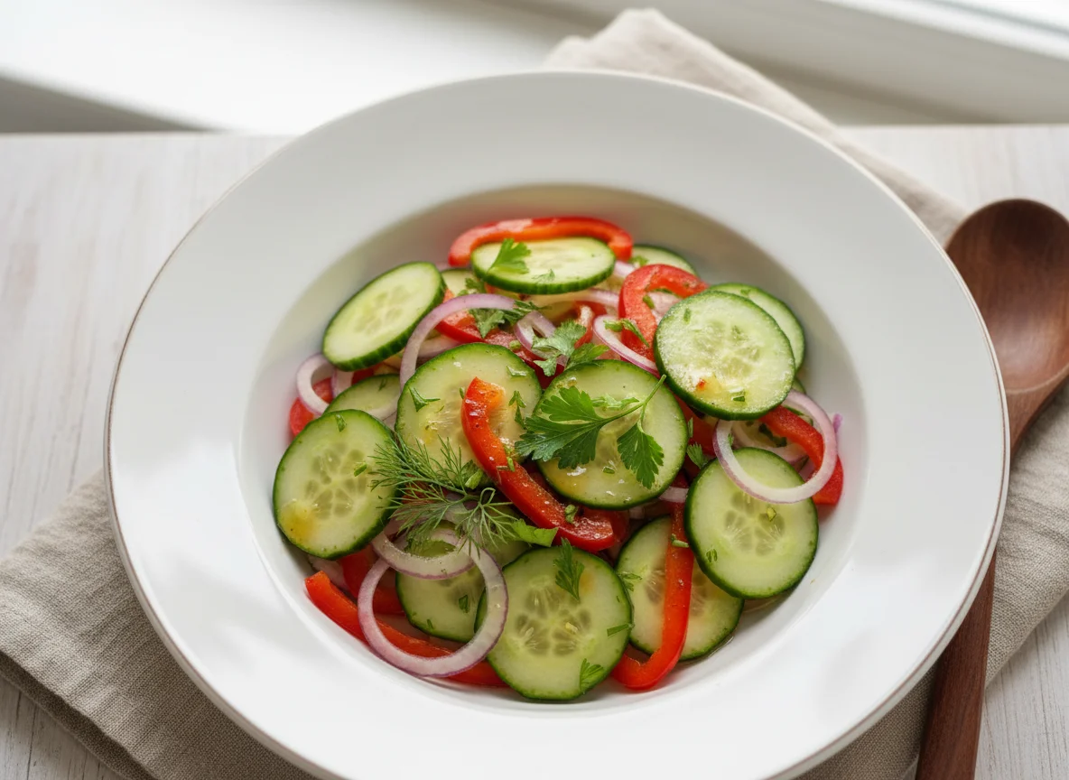 Cucumber, Bell Pepper, and Red Onion Salad with Vinaigrette photo