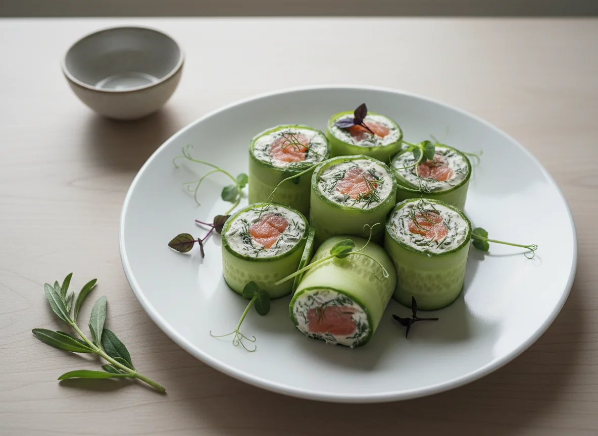 Cucumber rolls with creamy filling photo