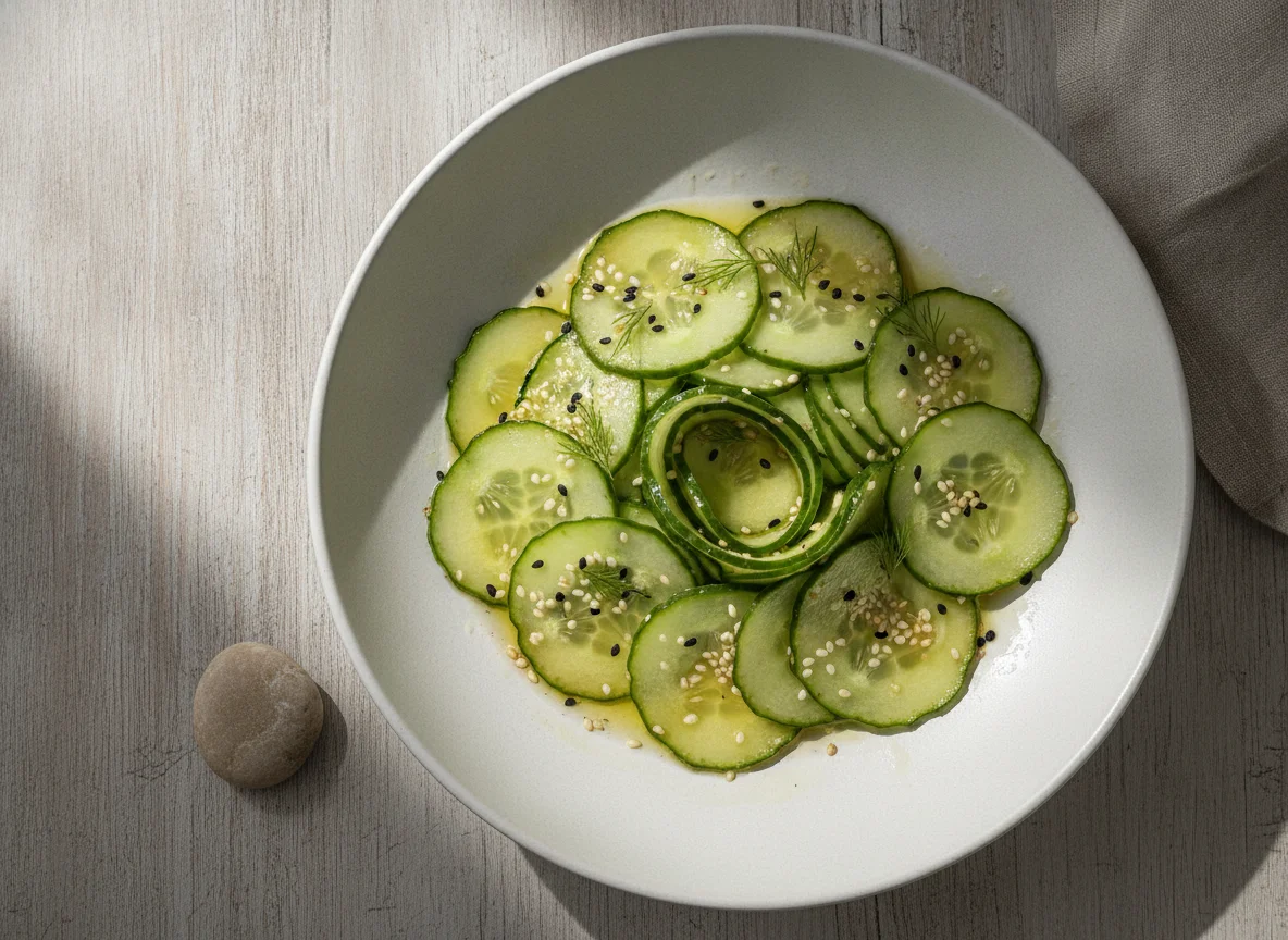 Cucumber salad with sesame seeds photo