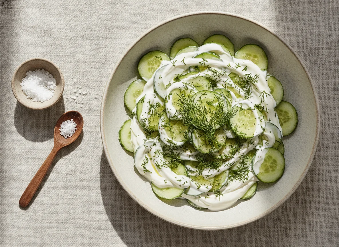 Cucumber salad with sour cream and dill photo