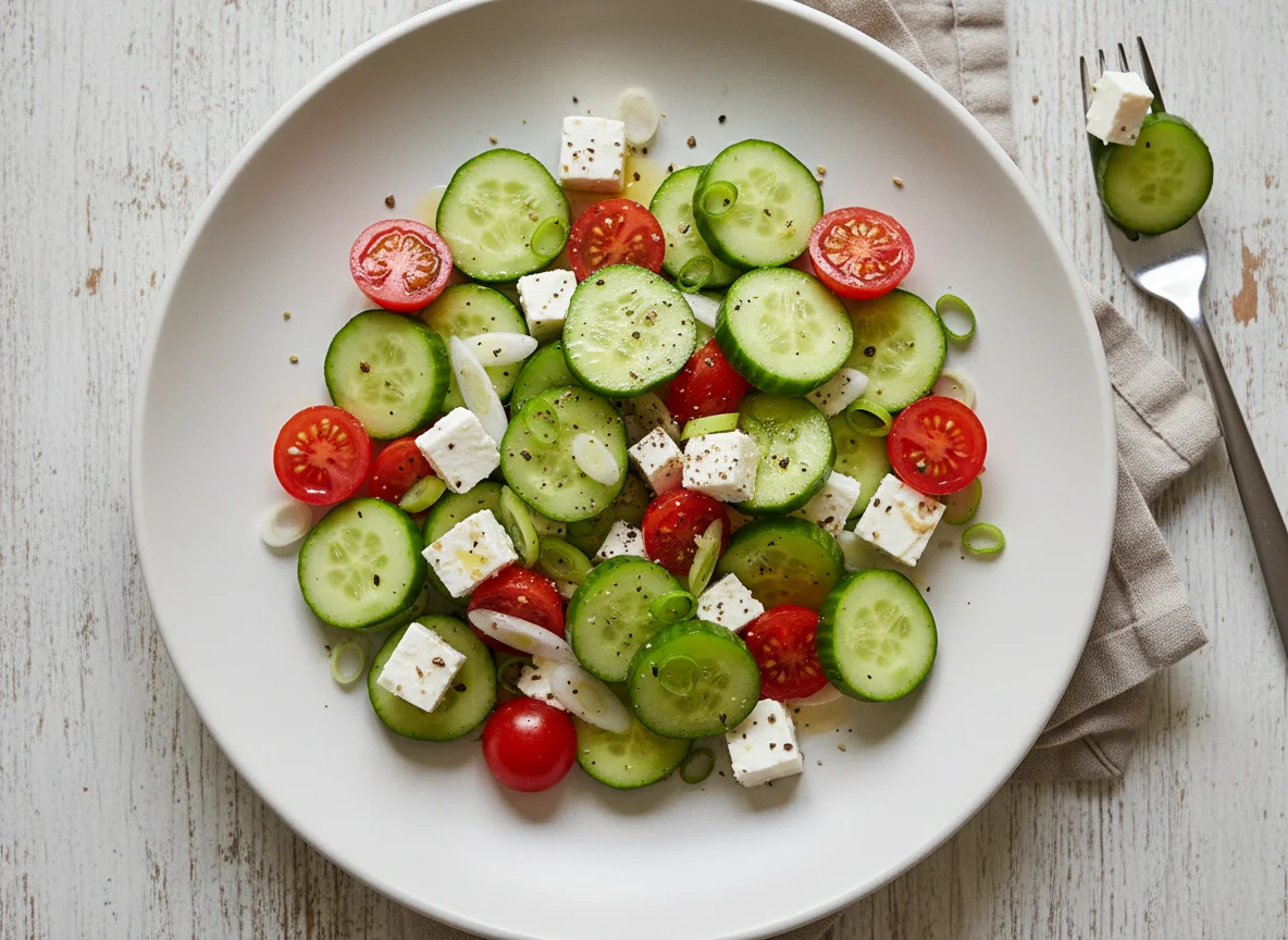 Cucumber, Tomato, Feta, and Spring Onion Salad photo