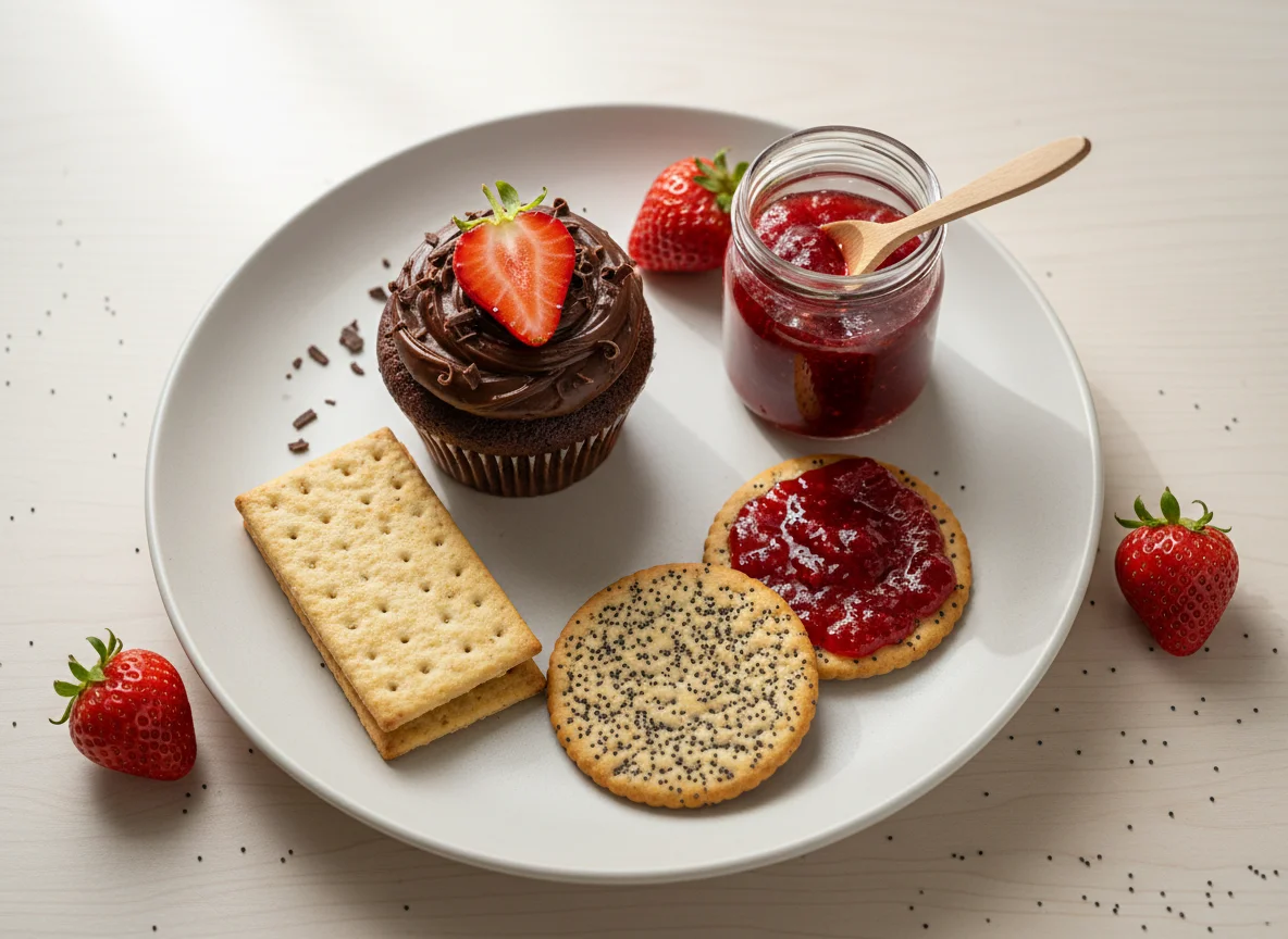 Cupcake and Crackers with Jam photo