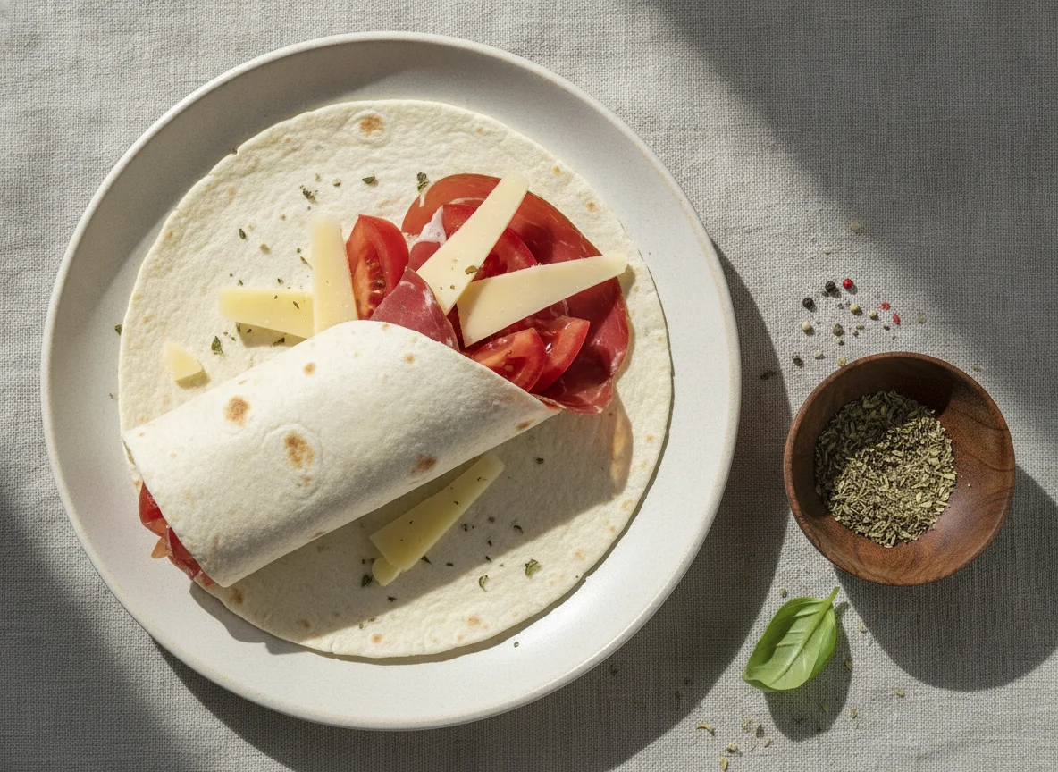 Cured meat and cheese wrap photo