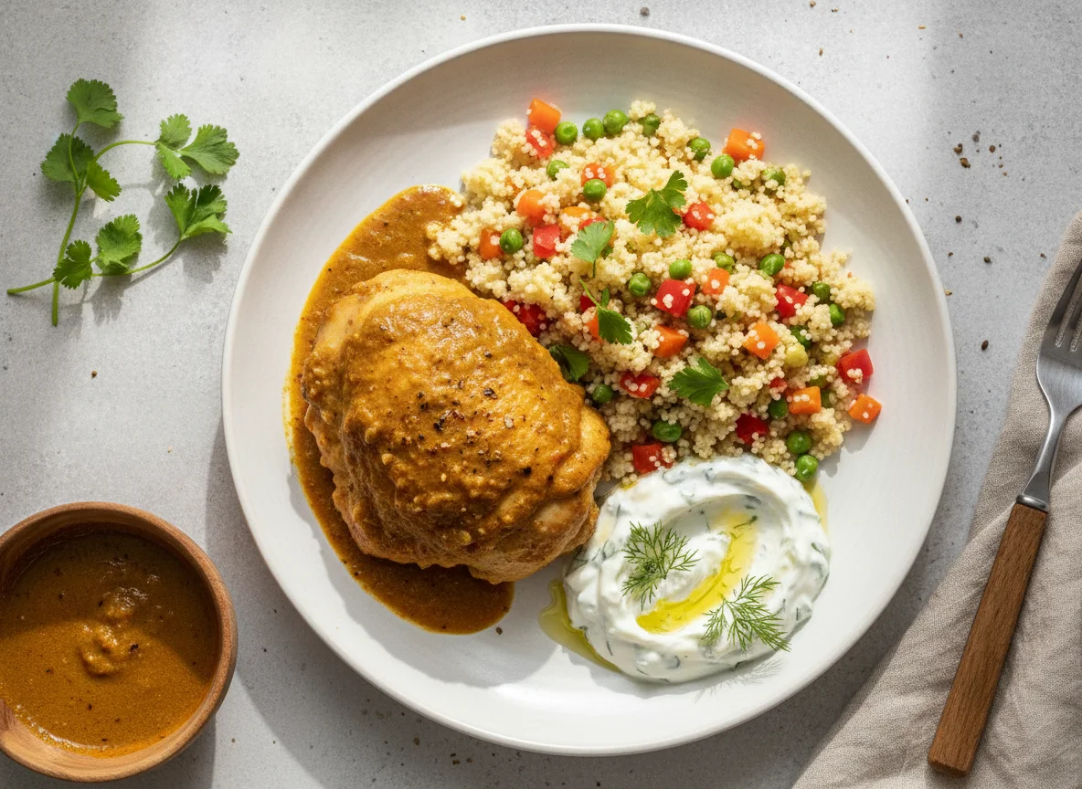 Curried Chicken with Couscous and Tzatziki photo
