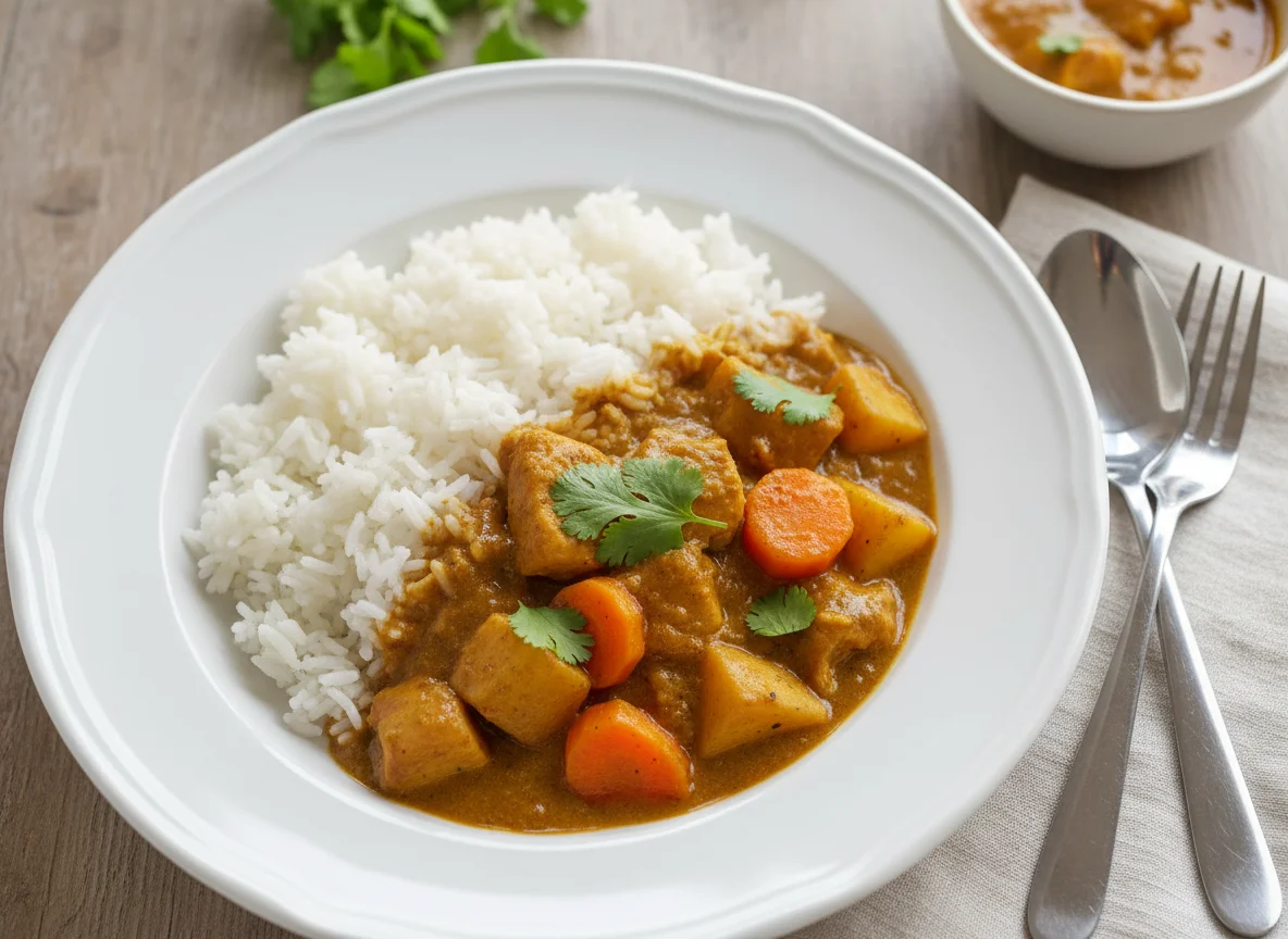 Curry with Rice, Potatoes, Chicken, and Carrots photo