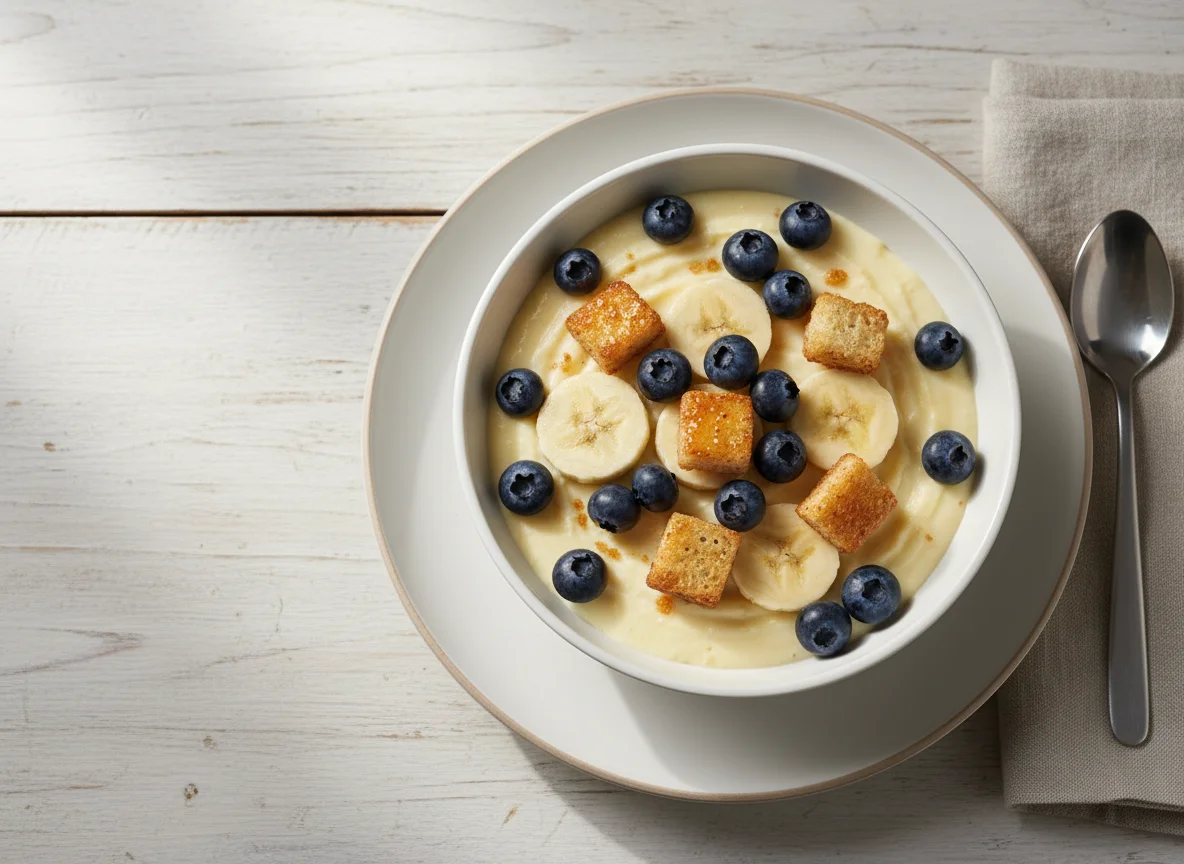 Custard with Blueberries and Banana photo