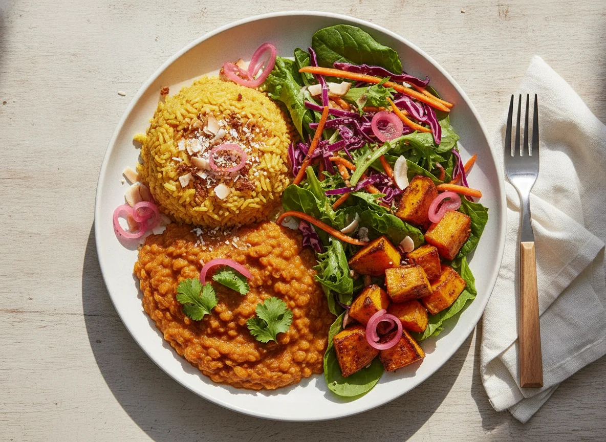 Dahl with Turmeric Rice and Mixed Salad photo