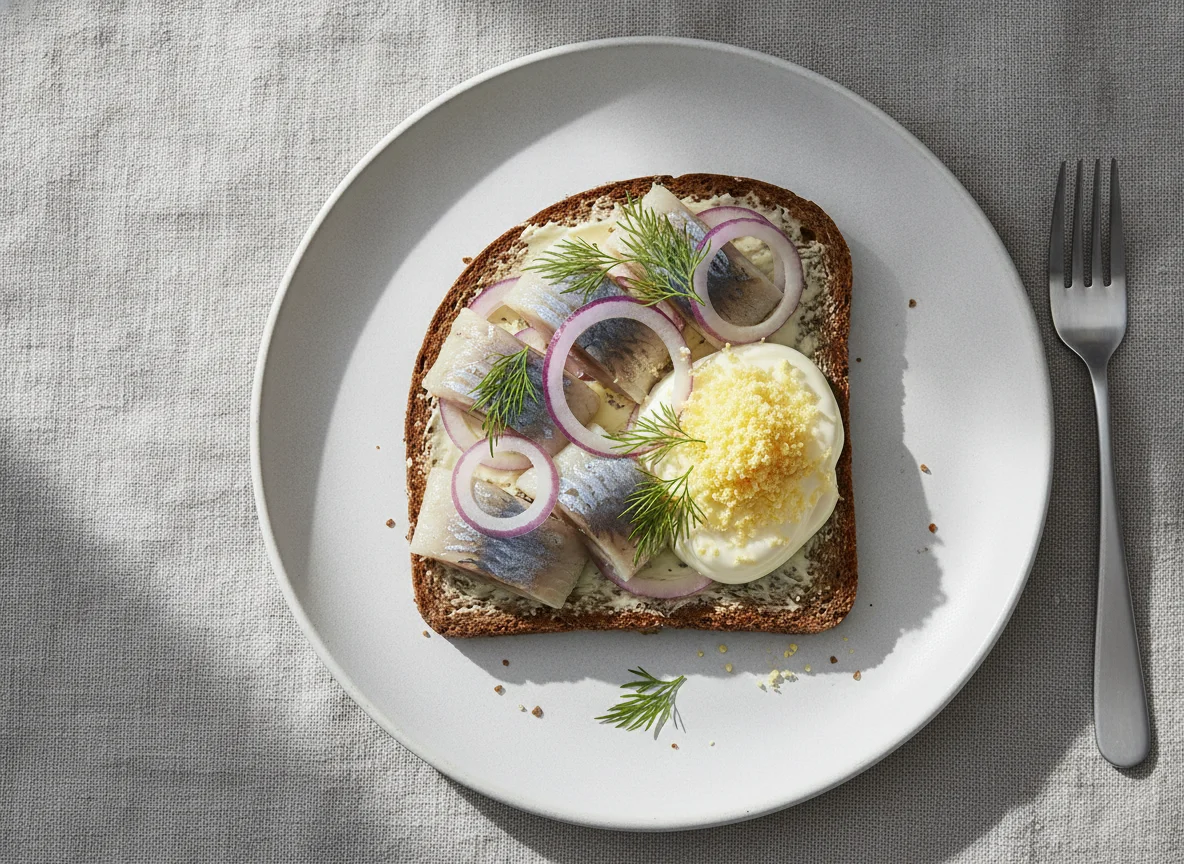 Danish Smørrebrød with Pickled Herring photo