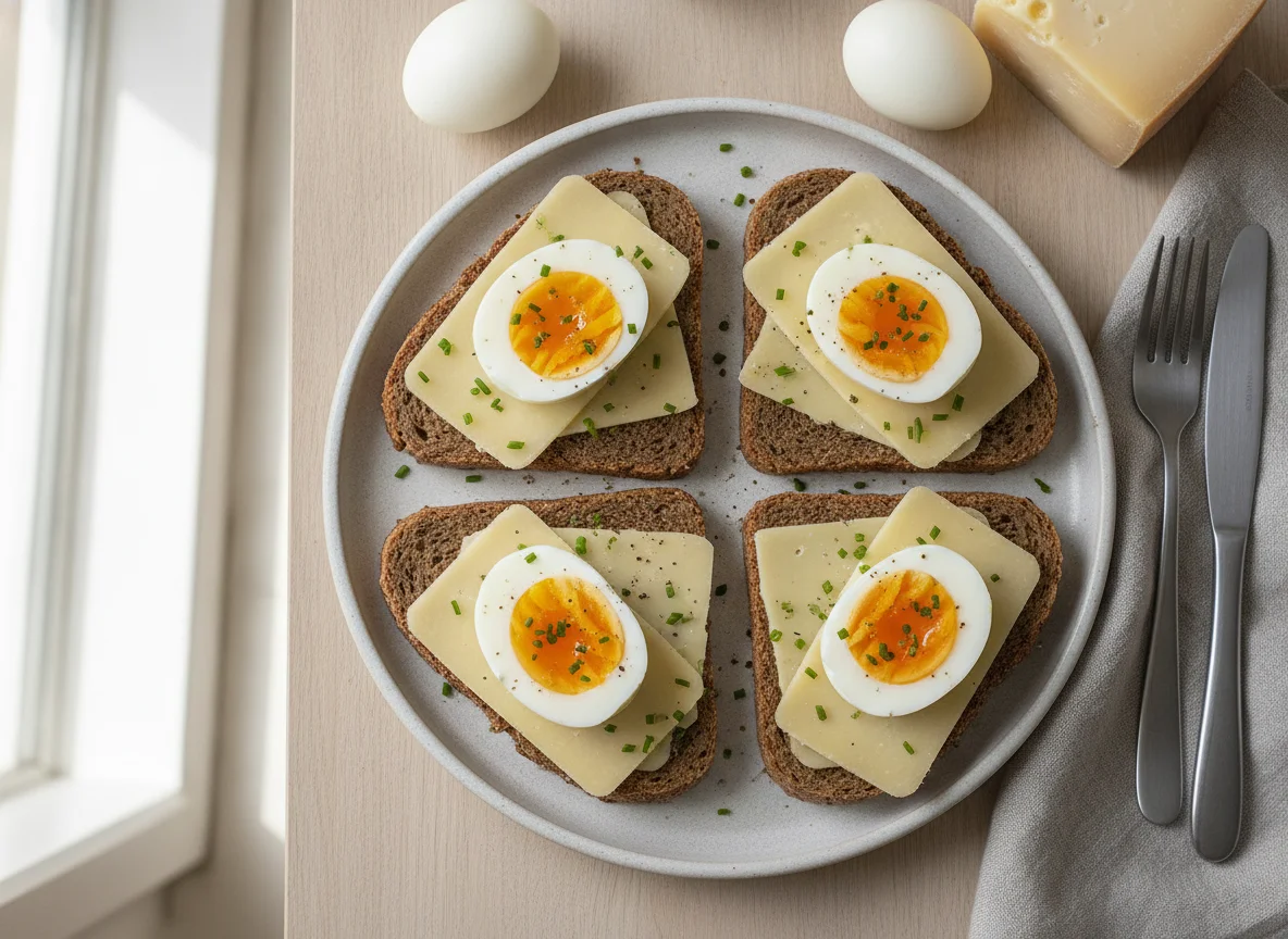 Dark Bread with Cheese and Boiled Eggs photo