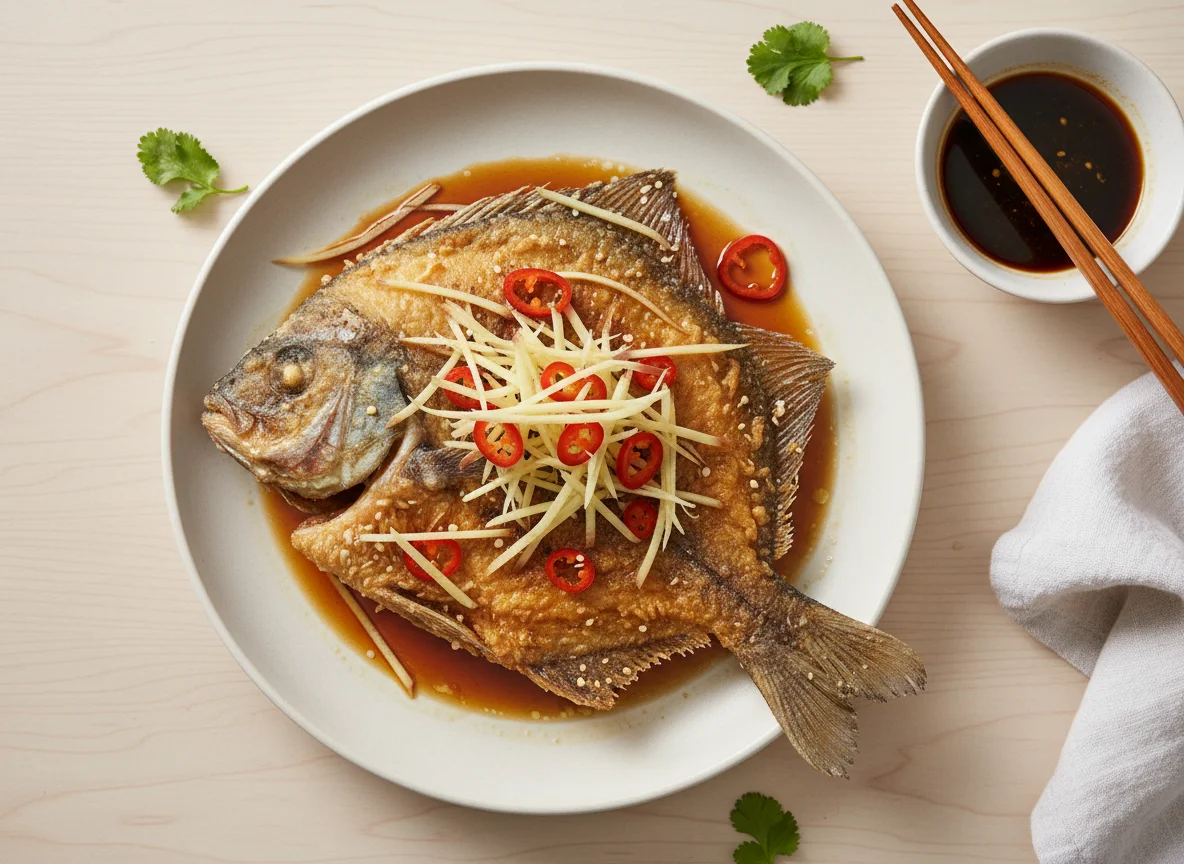 Deep-fried Fish with Ginger and Chili photo