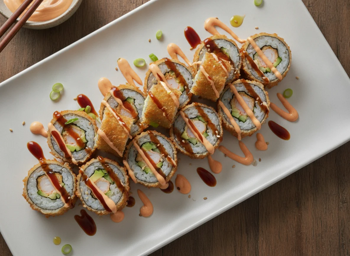 Deep-fried Sushi Rolls with Sauces photo