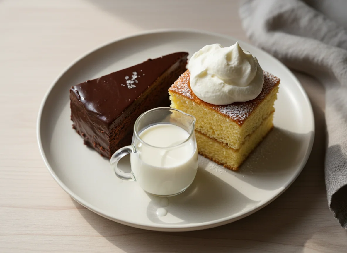 Dessert plate with milk photo