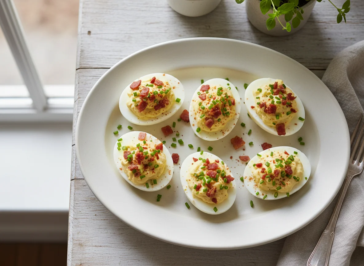 Deviled Eggs with Bacon and Chives photo