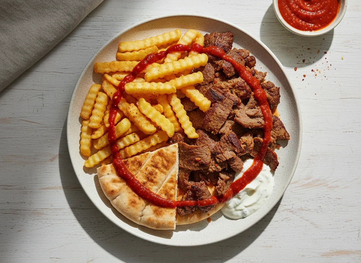 Doner Kebab with Fries and Sauce photo