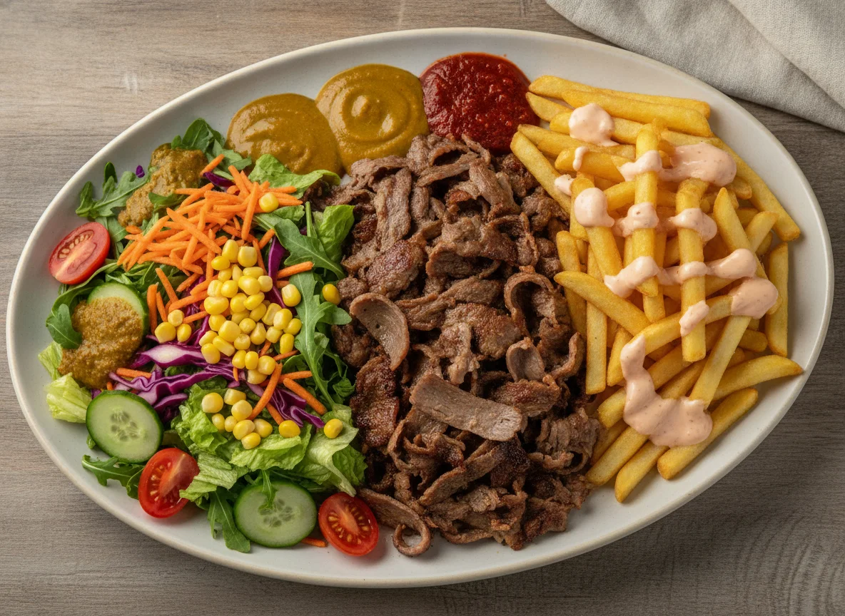 Döner Plate with French Fries and Salad photo