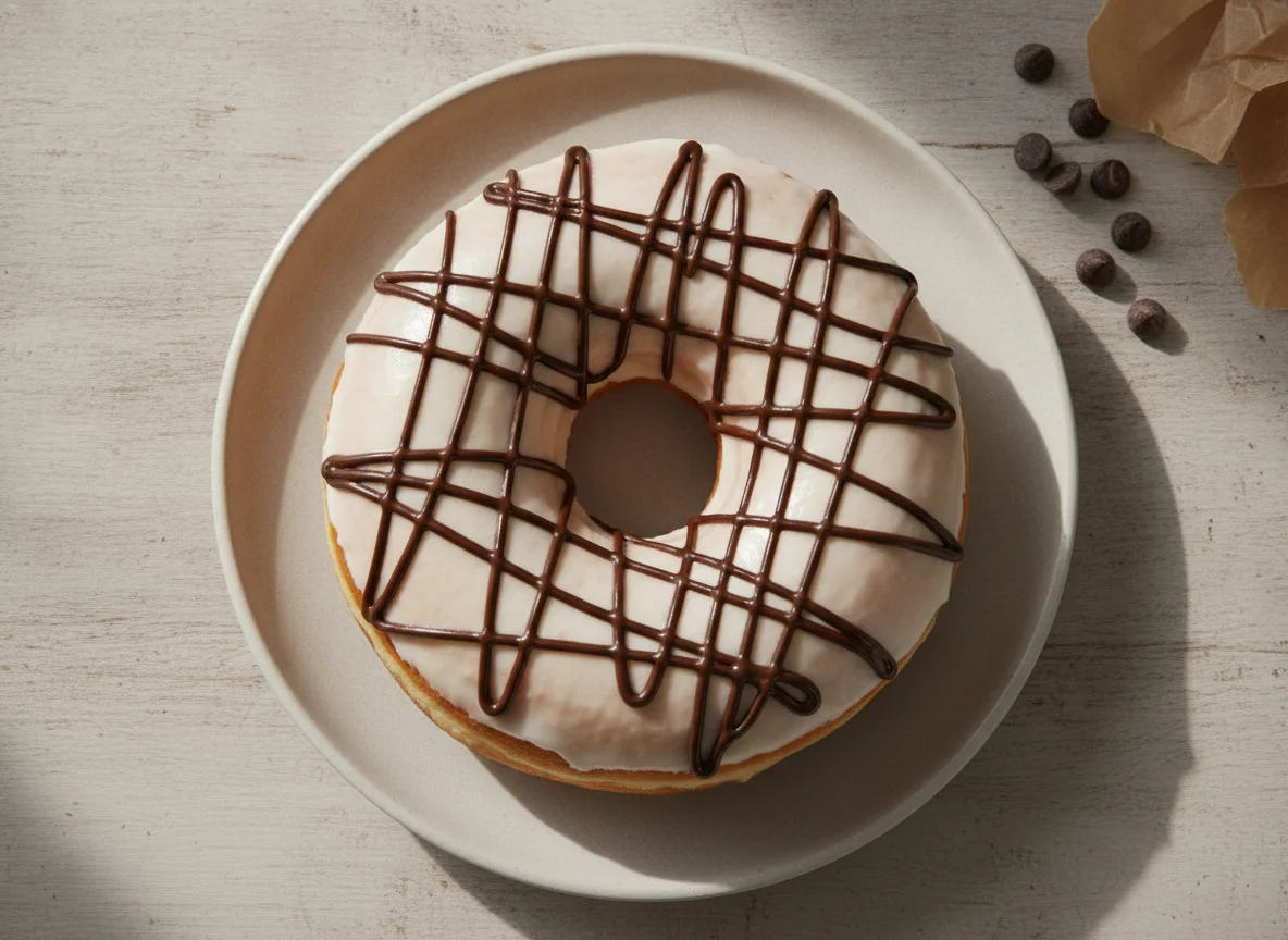 Donut with white icing and chocolate drizzle photo