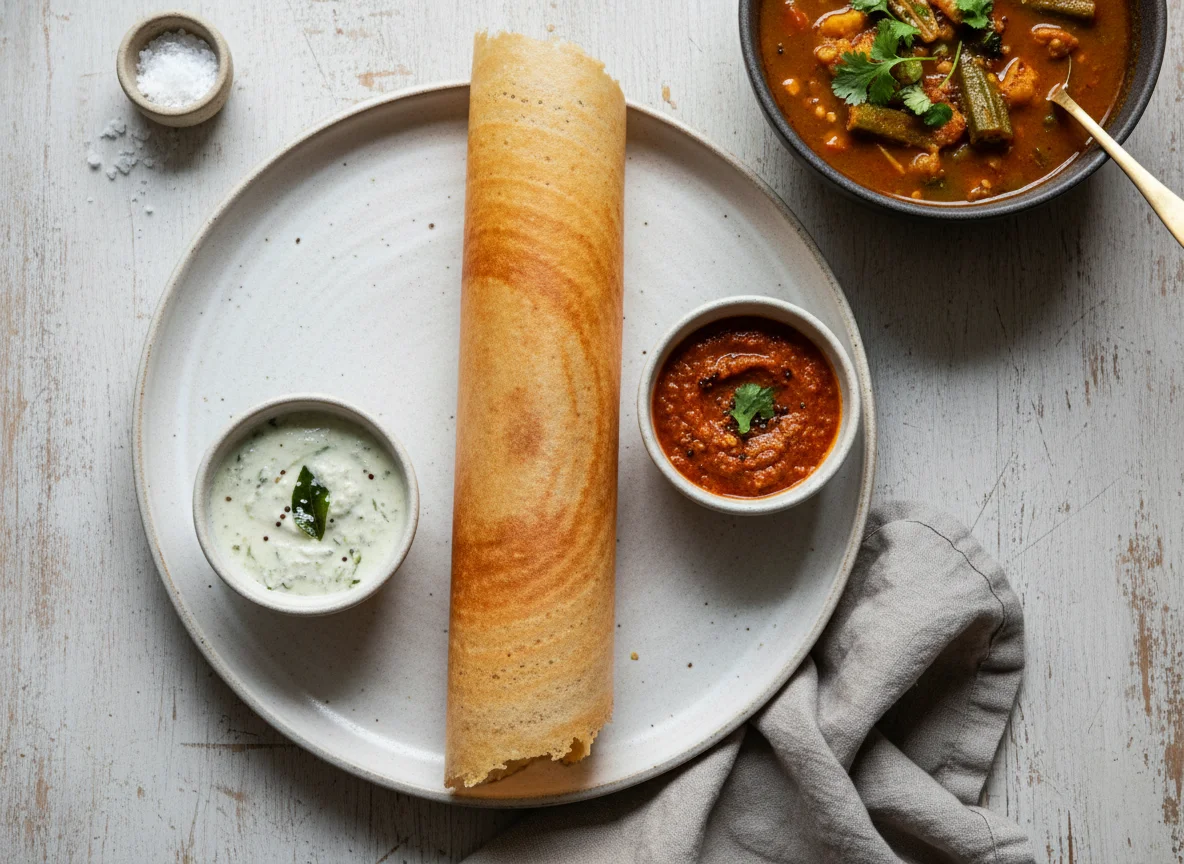 Dosa with Sambar and Chutneys photo