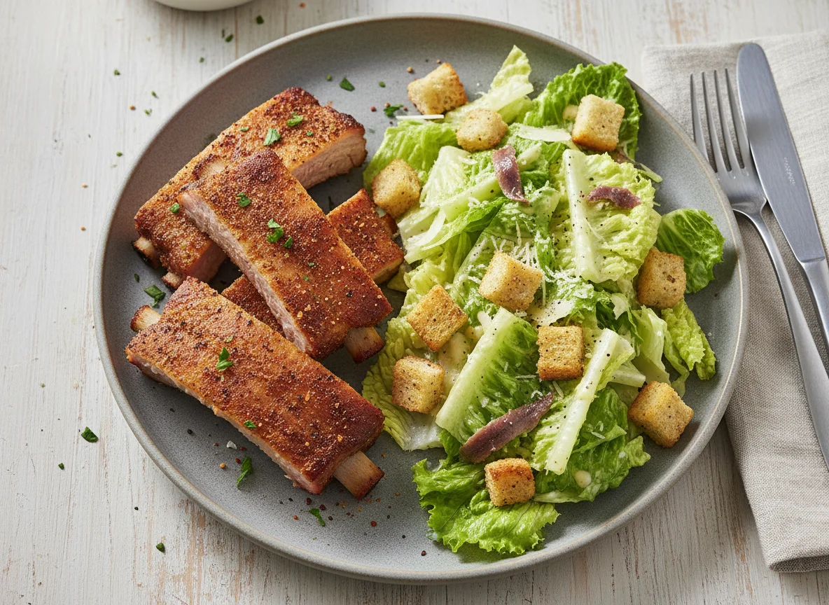 Dry Ribs and Caesar Salad photo