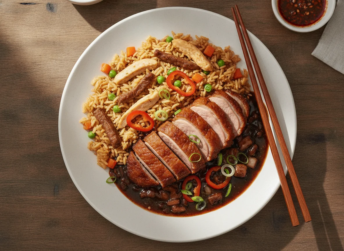 Duck in black bean sauce with special fried rice photo