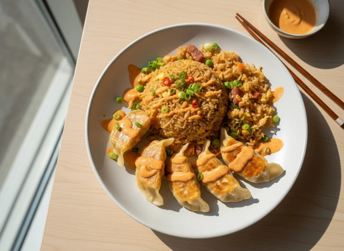Dumplings with Fried Rice photo