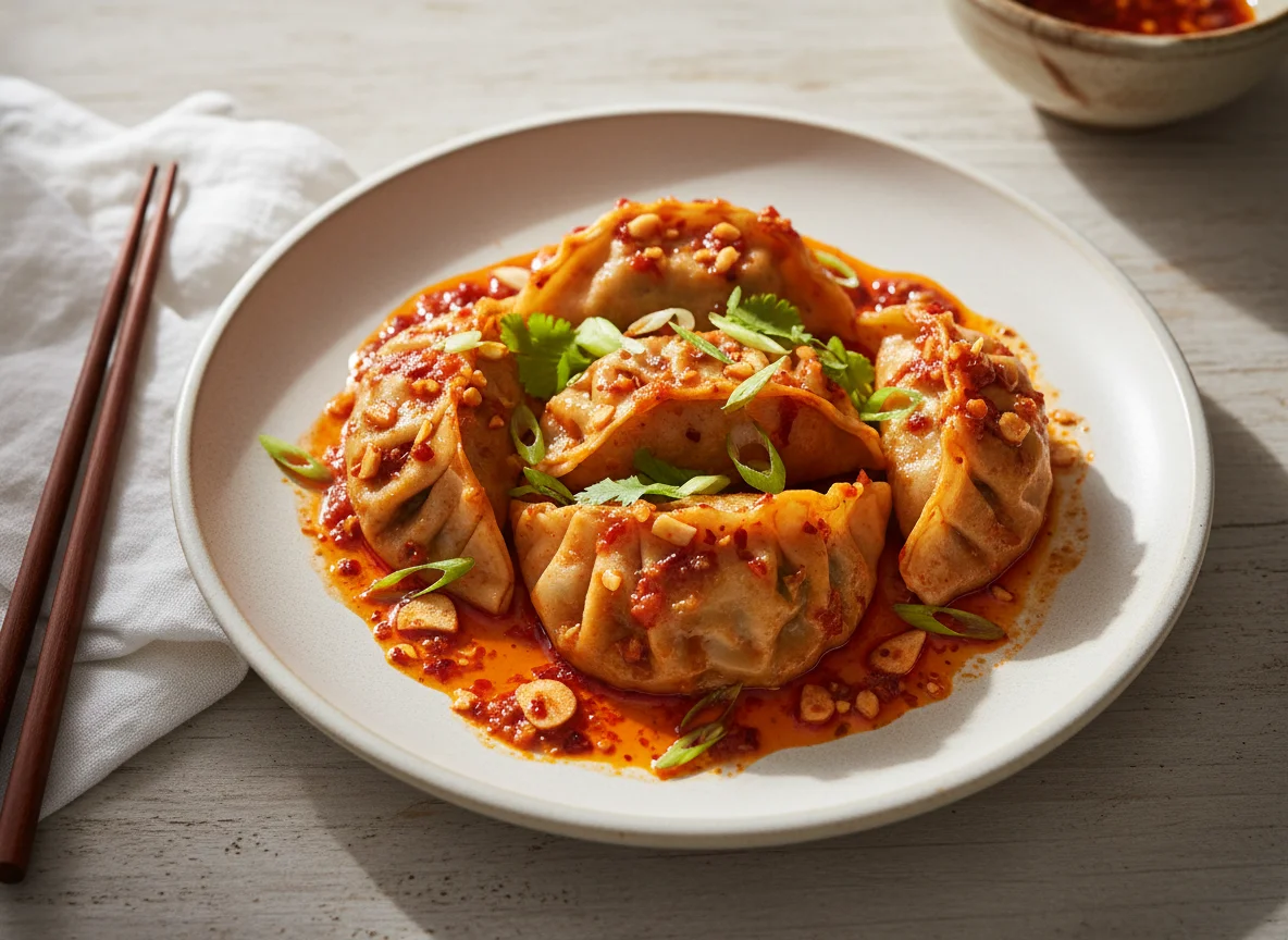 Dumplings with Spicy Tomato Sauce photo