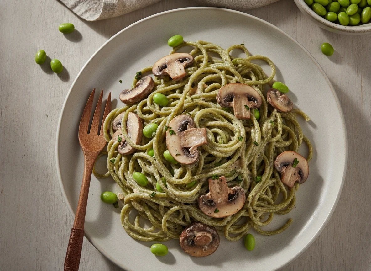 Edamame Noodle Dish with Creamy Sauce photo