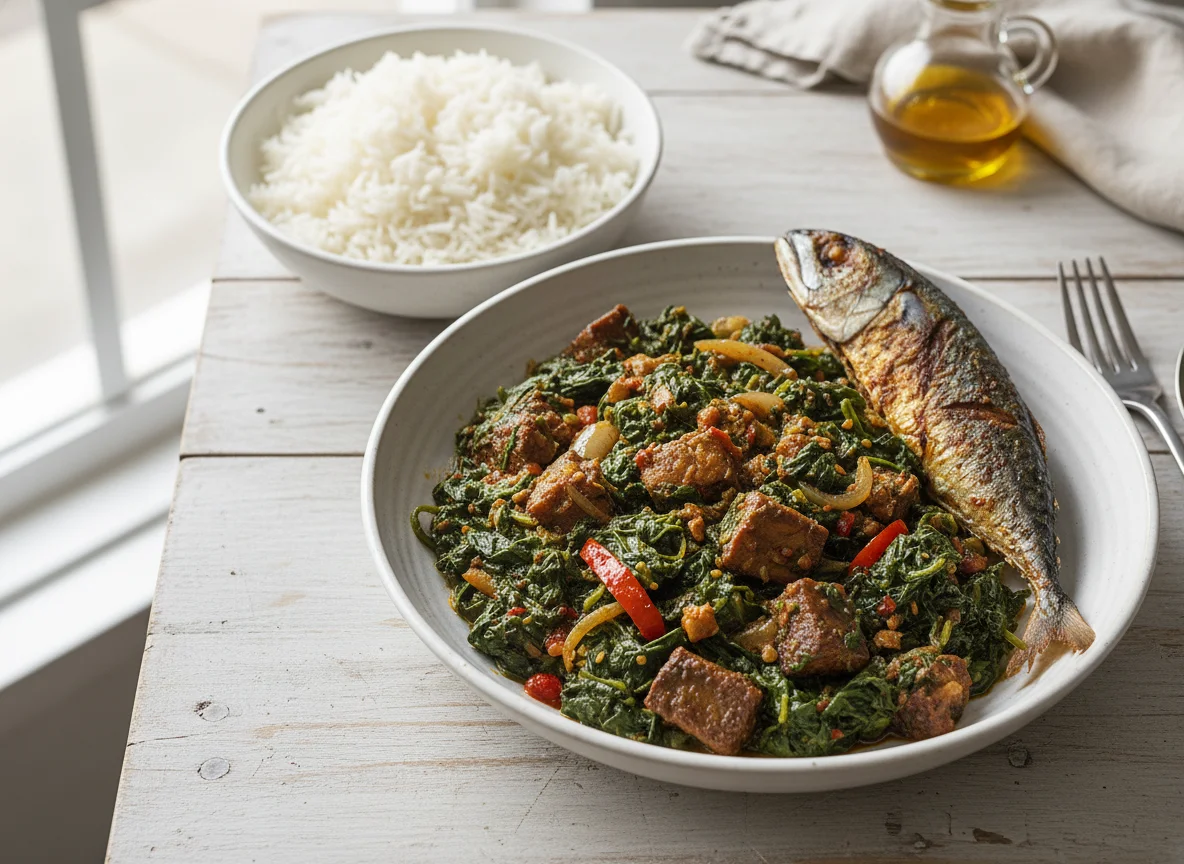 Efo Riro with Rice and Fish photo