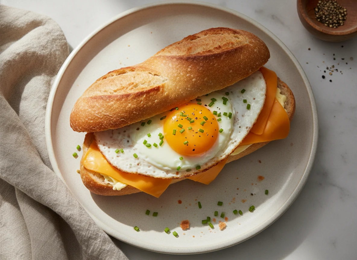 Egg and Cheese Baguette Sandwich photo