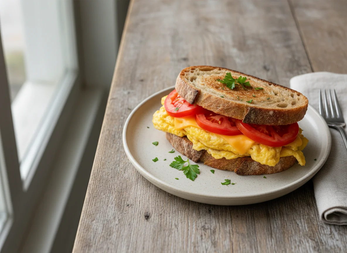 Egg and Cheese Sandwich with Tomato photo