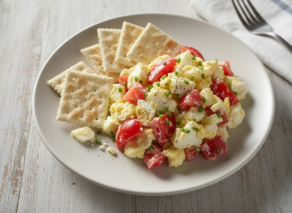Egg and Tomato Salad with Crackers photo