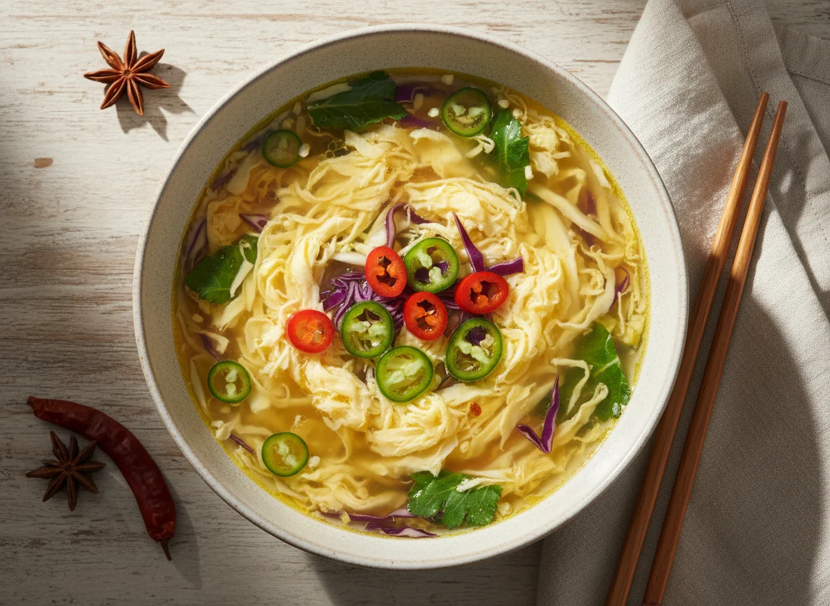 Egg Drop Soup with Vegetables and Chili photo