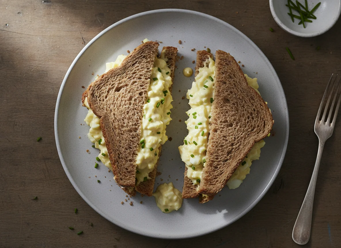 Egg mayonnaise sandwich on wholemeal bread photo