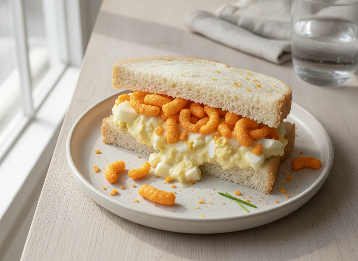 Egg mayonnaise sandwich with Wotsits photo