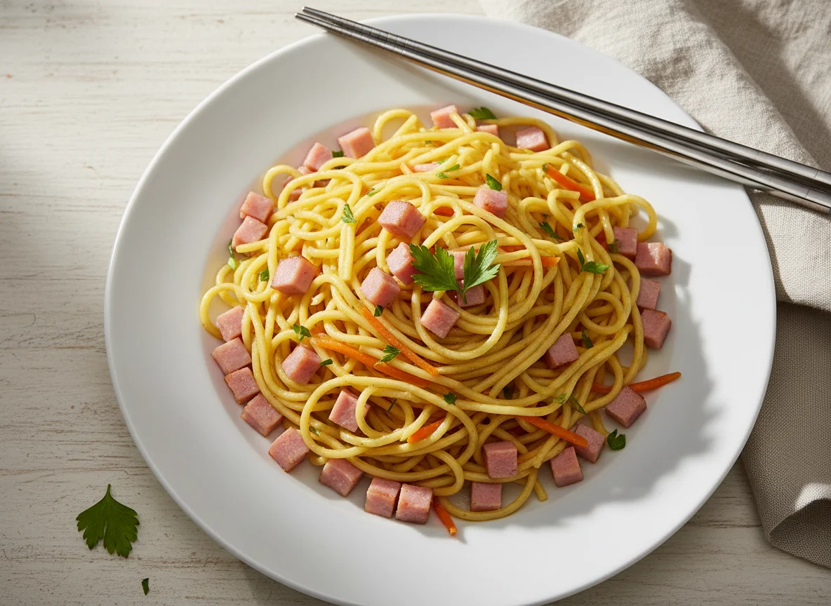 Egg Noodle with Ham and Carrots photo
