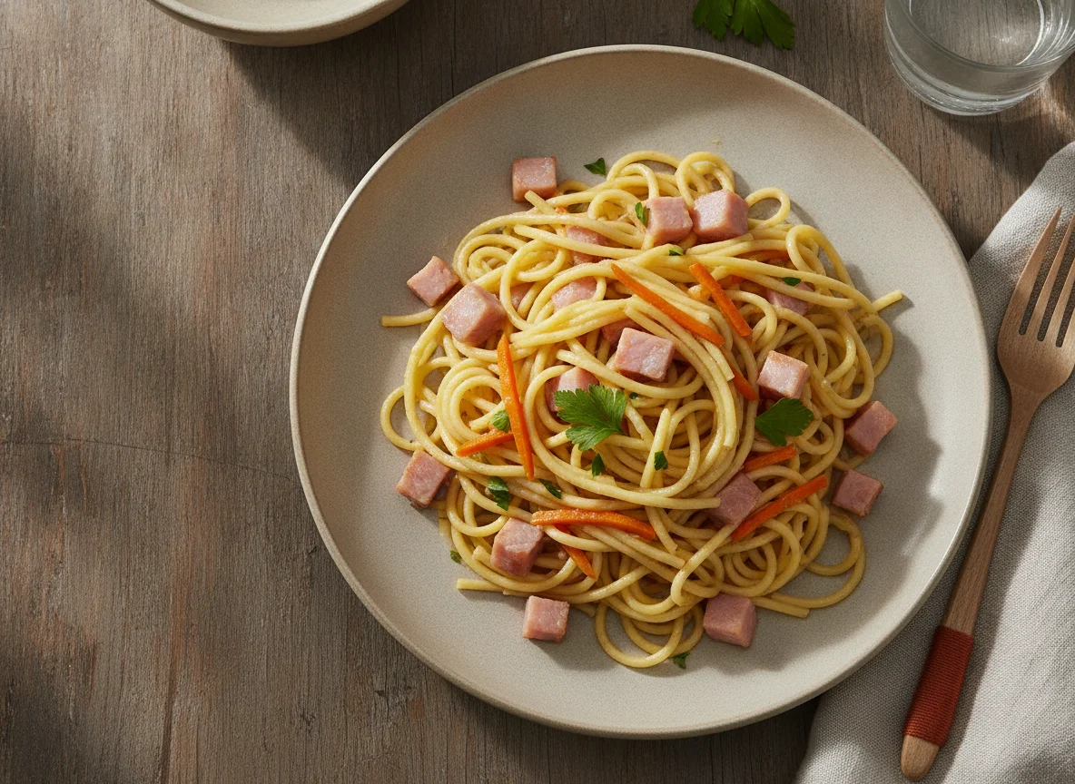 Egg Noodles with Ham and Carrots photo