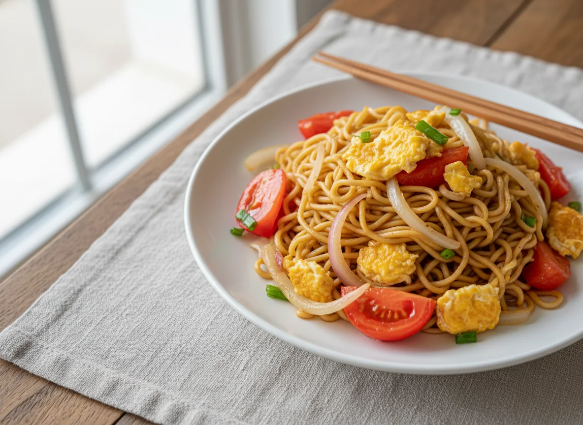 Egg Noodles with Tomatoes and Onions photo