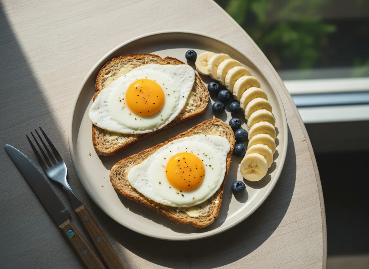 Egg on toast with banana photo