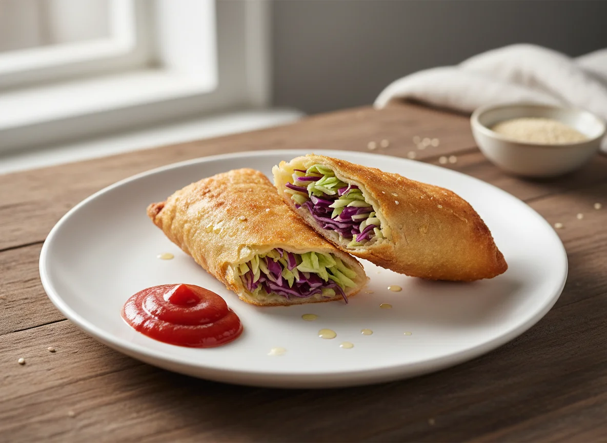 Egg Roll with Cabbage and Ketchup photo